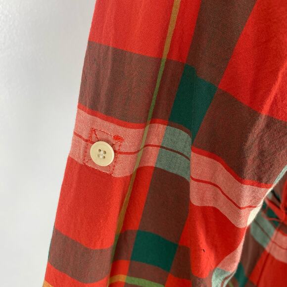 L.L. Bean Signature Madras Camp Shirt Dress Red Plaid Button Down Womens Size 10 - Picture 13 of 16